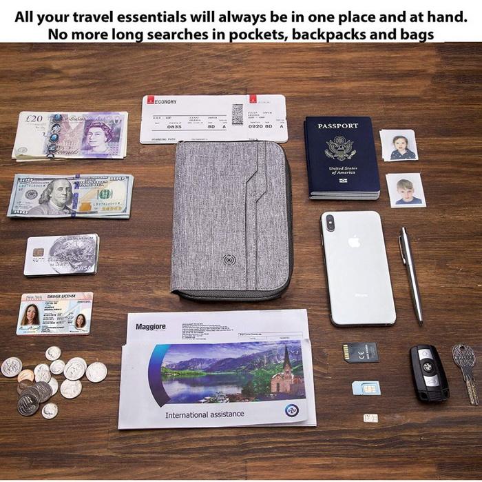 RFID personalizado que bloquea la bolsa del organizador de los documentos de la familia de la cartera del titular de la tarjeta del pasaporte del viaje