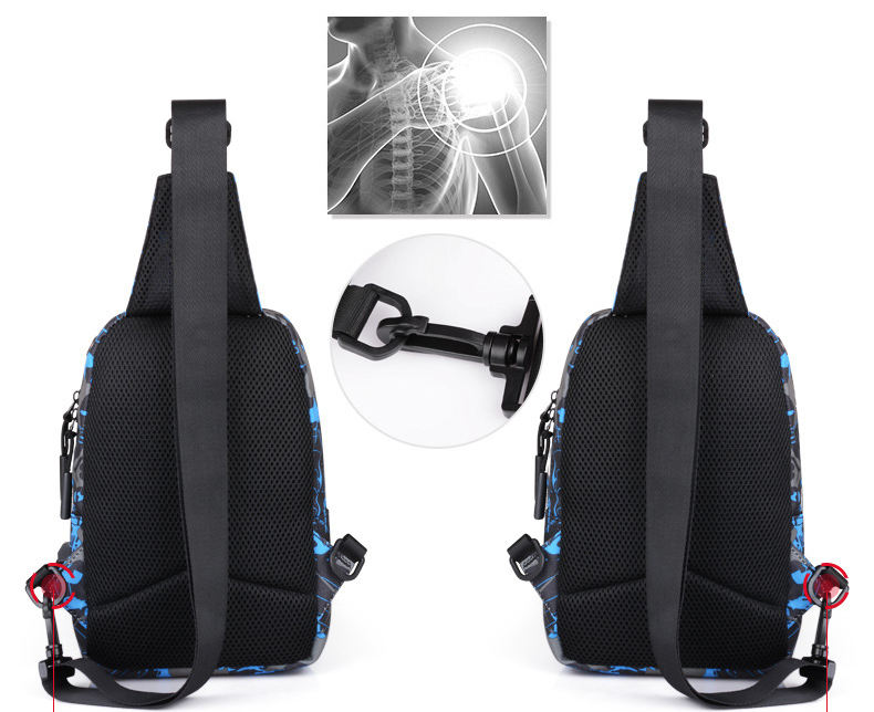 Bolso bandolera con carga USB Oxford para hombre, estampado personalizado, Mini diseñador, bandolera, bandolera, fábrica a prueba de olores