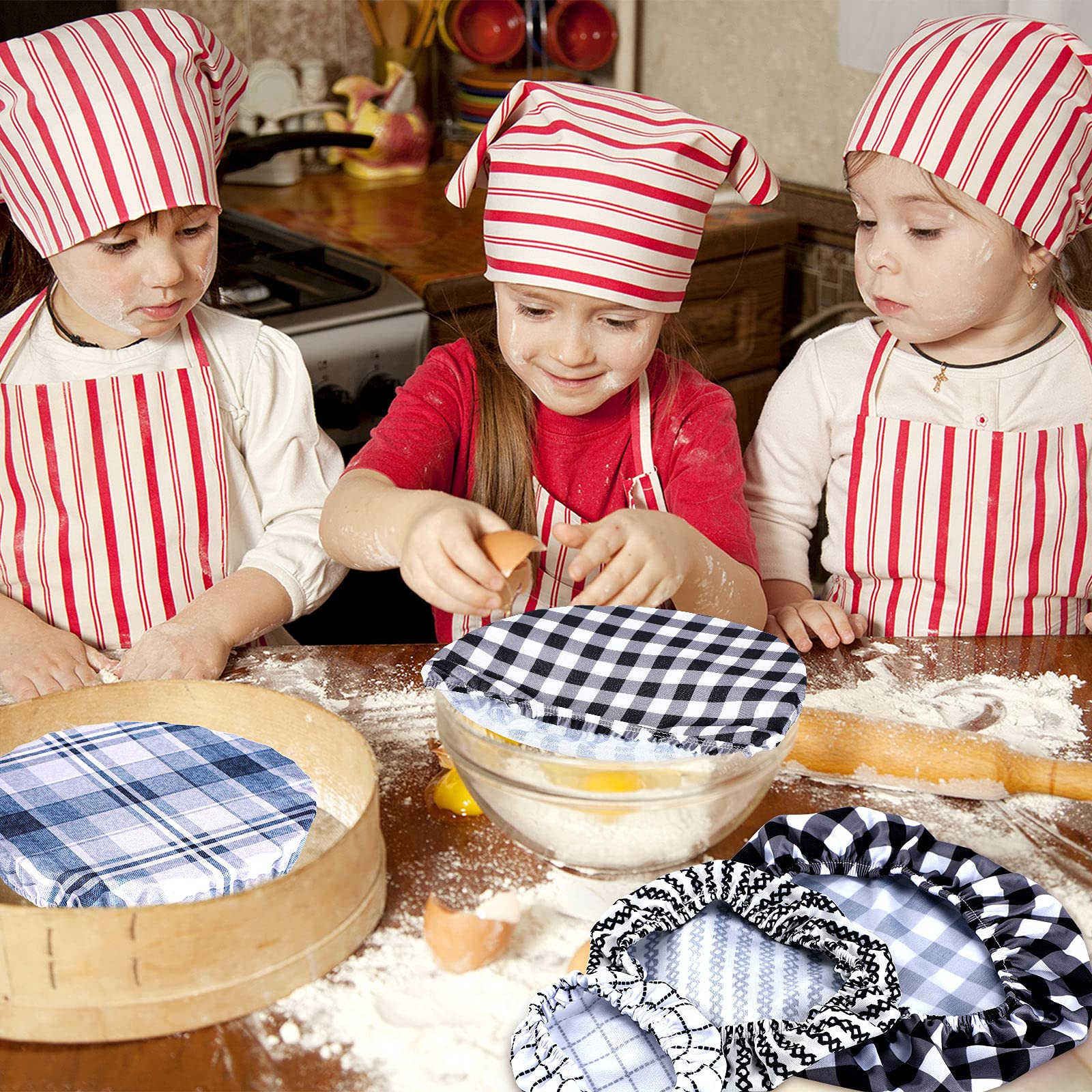 Venta al por mayor, cubiertas elásticas reutilizables de estilo rústico para cuencos, cubiertas elásticas para almacenamiento de alimentos, tapas de pan de algodón para alimentos, frutas