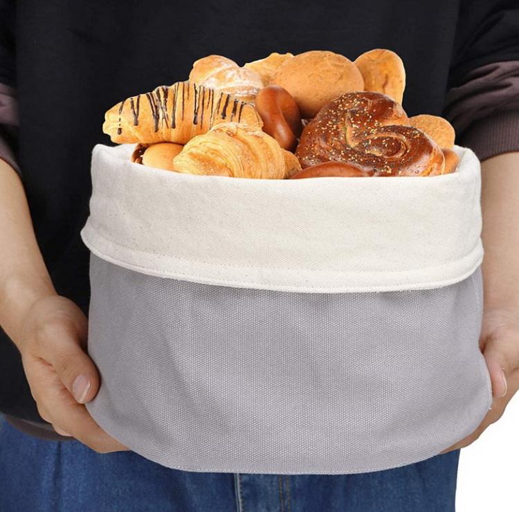 Soporte de bolsa de pan de algodón redondo reutilizable duradero personalizado bolsa de almacenamiento de cesta de pan de lona reciclada ecológica para pan
