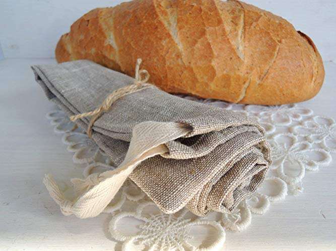 Bolsa de pan de lino natural hecha a mano para pan largo, 10x16 pulgadas, embalaje ecológico reutilizable, almacenamiento de alimentos de cocina