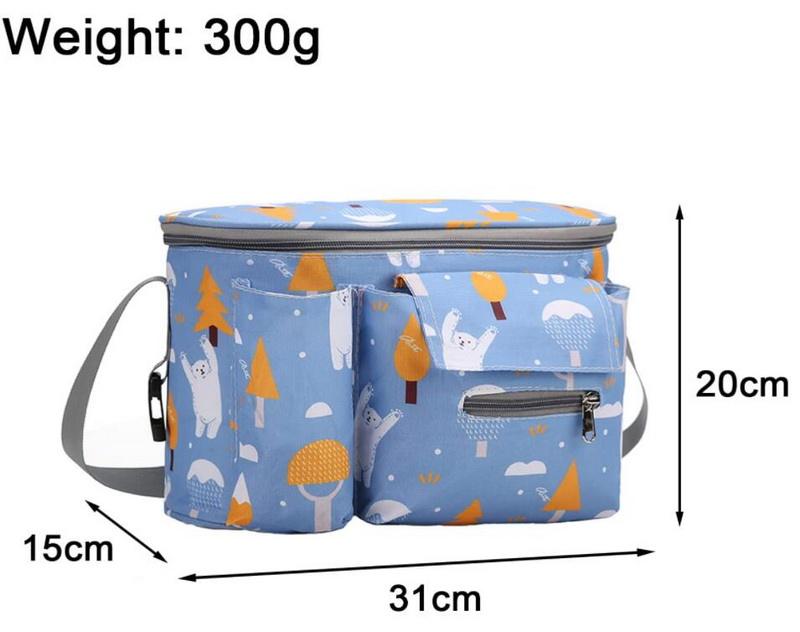 Sublimación multifuncional momia organizador cochecito bolsas de almacenamiento bolsa de pañales colgante con portabotellas de tejido para mujer