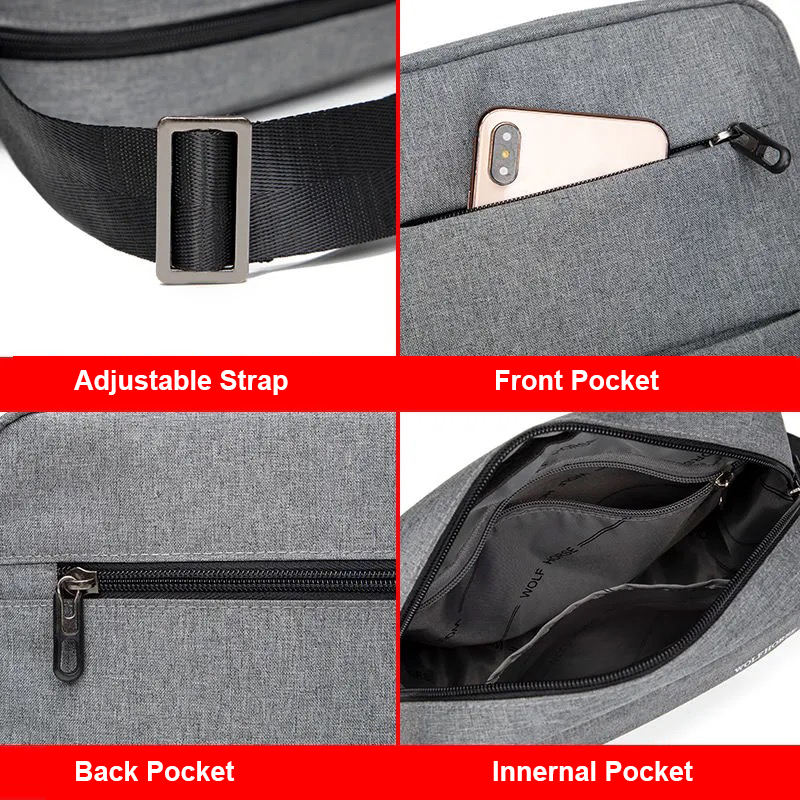 Bandolera cuadrada personalizada con múltiples bolsillos para hombre, bandolera de viaje oxford impermeable