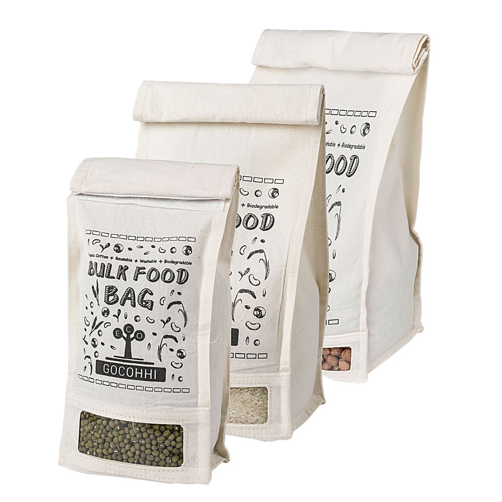 Bolsas de saco de harina de algodón orgánico para embalaje de arroz natural certificado GOTS respetuoso con el medio ambiente