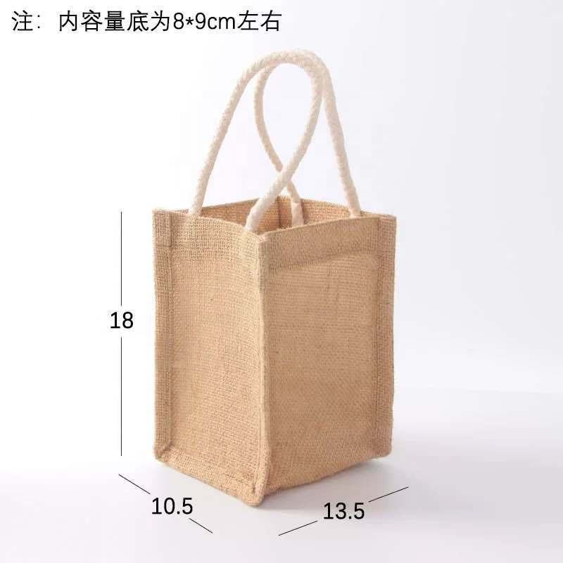 Bolsa de compras de cáñamo de promoción almacenada, bolsas de compras portátiles reutilizables de yute para comestibles vegetales