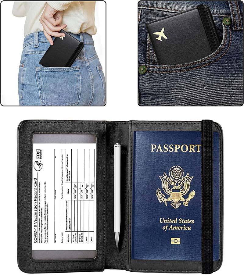 Porta pasaporte de cuero pu portátil multifuncional, organizador de documentos con logotipo personalizado, funda de billetera para tarjetas de viaje