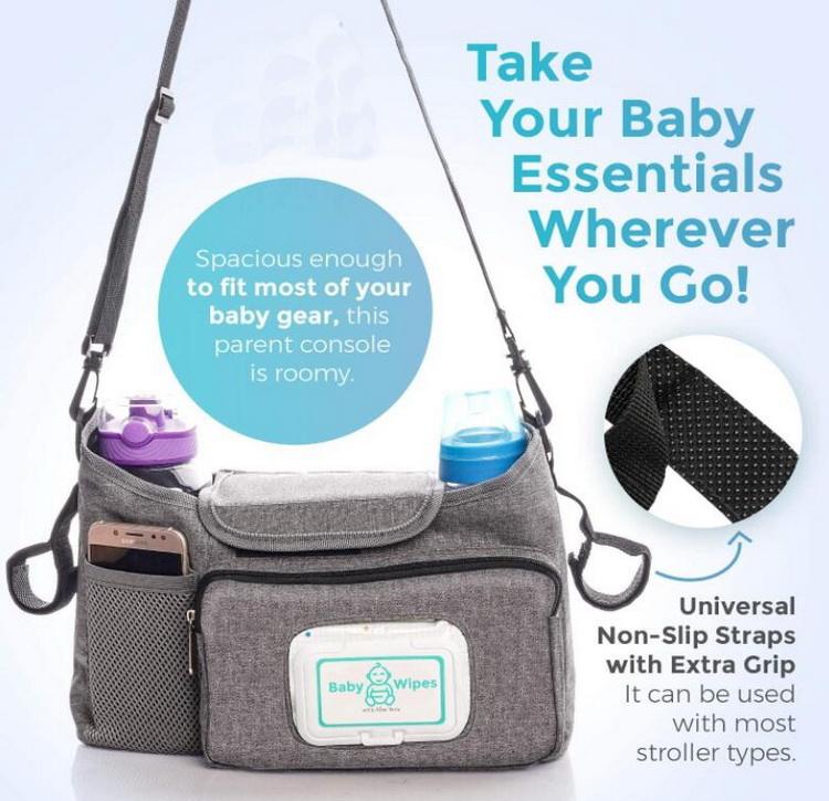 Bolsa de accesorios universal para cochecito, organizador de bebé, bolsa de cochecito para cochecito, bolsa de almacenamiento con bolsillos de fácil acceso