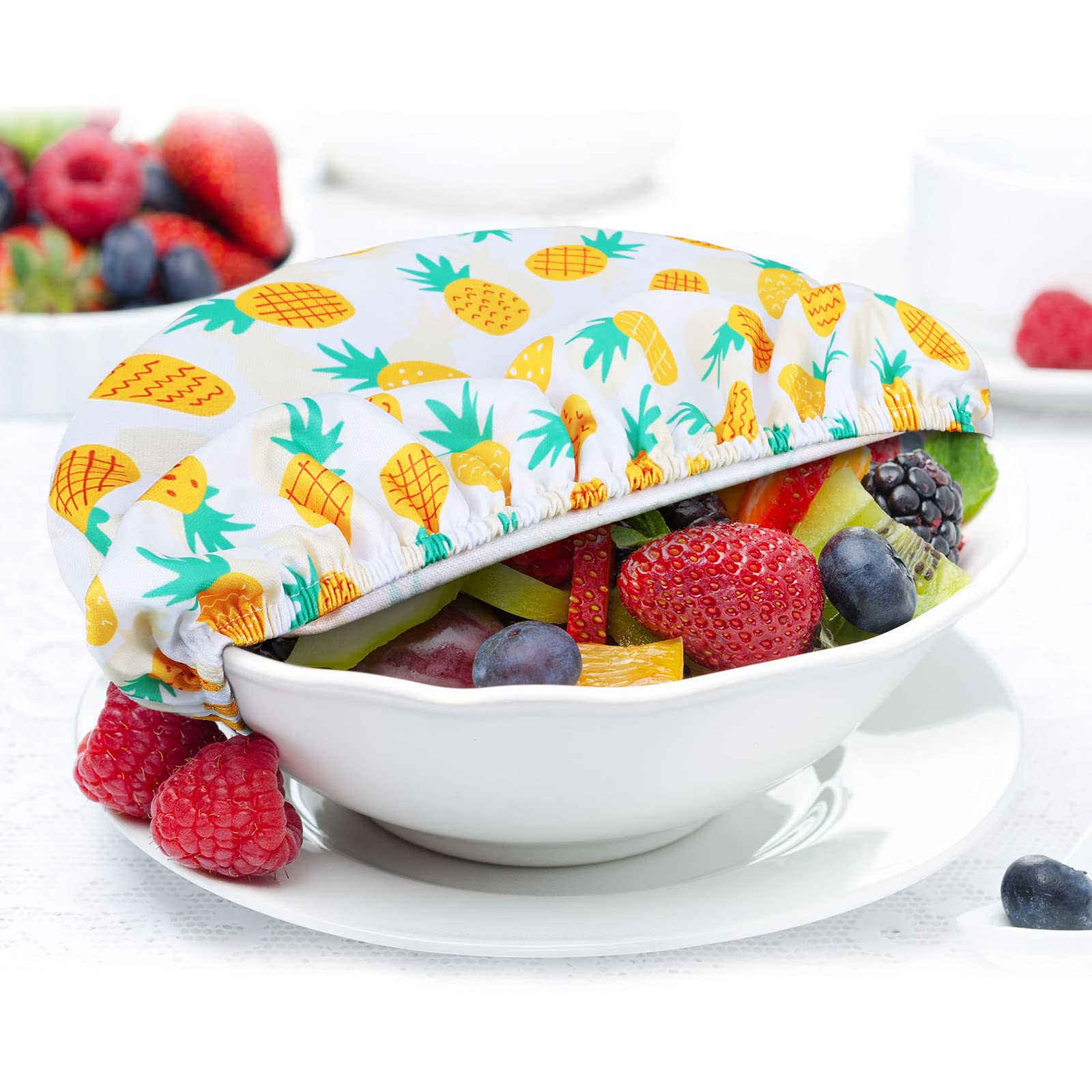 Venta al por mayor, cubiertas elásticas reutilizables de estilo veraniego para cuencos, cubiertas elásticas para almacenamiento de alimentos, cubiertas de pan de algodón, tapas para alimentos, frutas