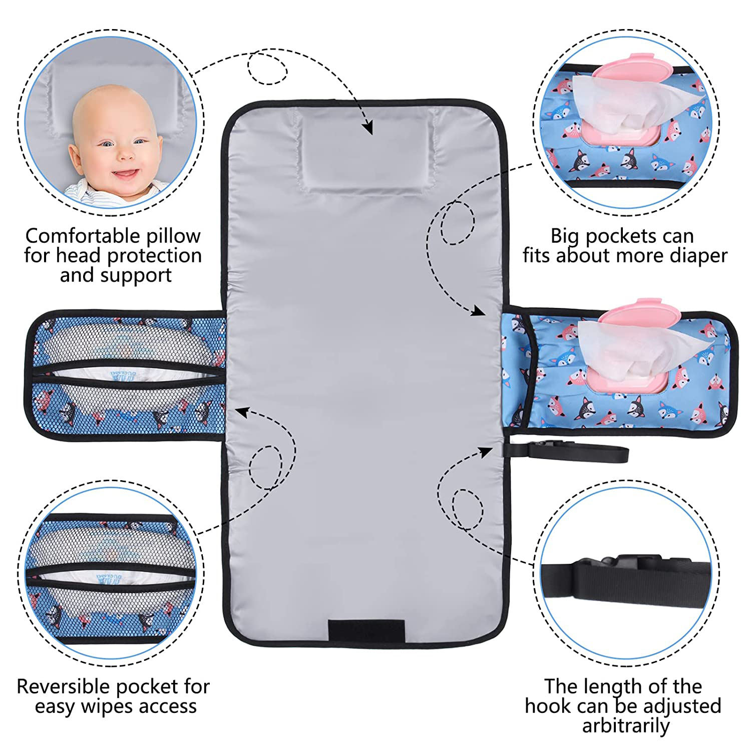 Cambiador de pañales portátil con cambiador de pañales compacto acolchado para bebés Cambiador de pañales de viaje