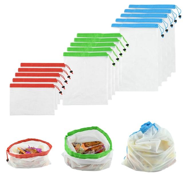 Bolsos reciclados reutilizables lavables de la producción de la malla de Rpet para el ultramarinos los 20*30cm de la fruta vegetal