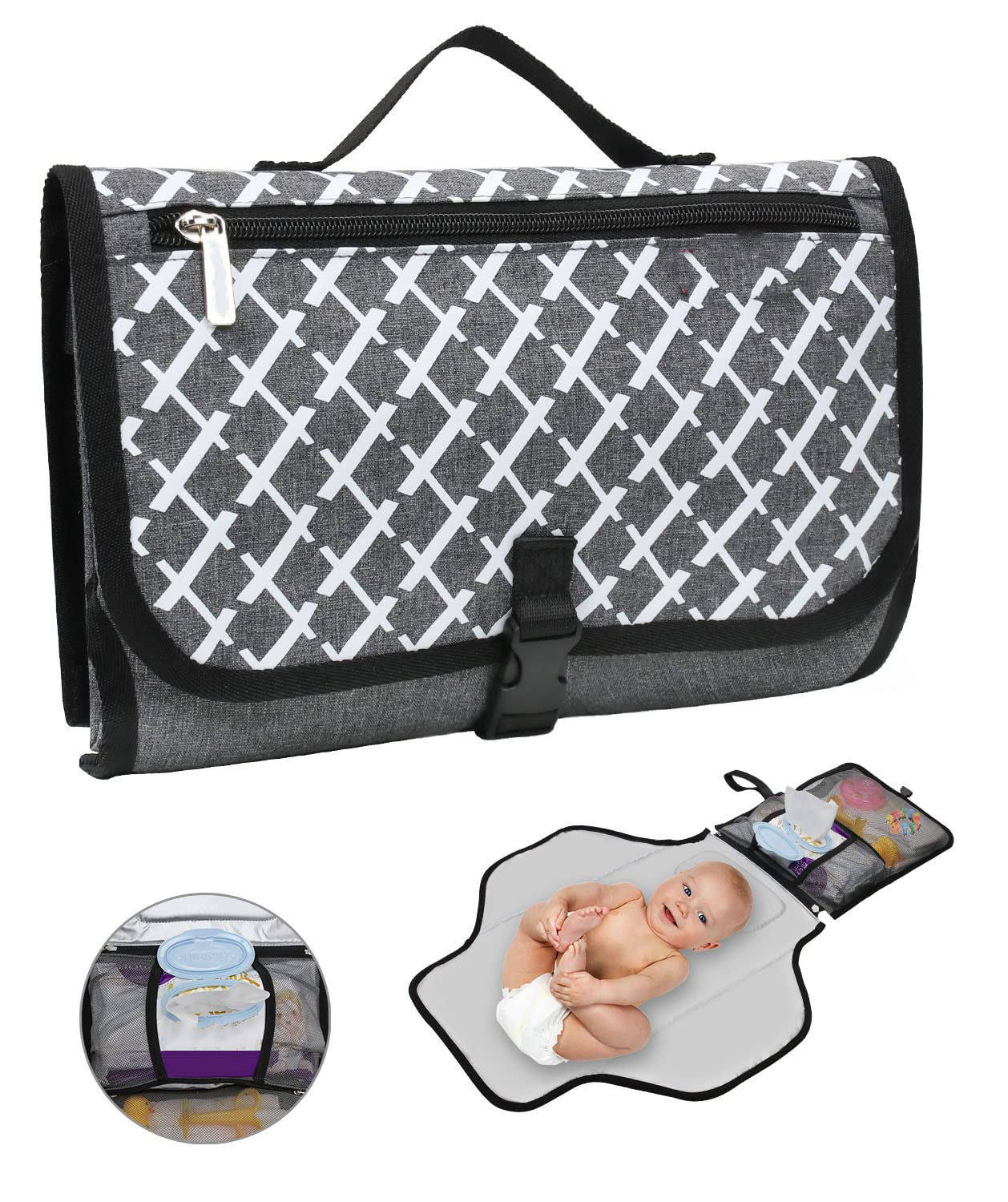 Cambiador portátil para bebé Estación de cambiador de viaje impermeable para cambiar pañales de bebé con bolsillo con cremallera