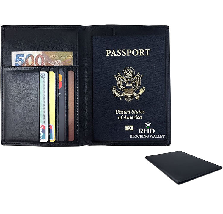 Cartera de pasaporte de cuero pu premium de marca personalizada cartera de pasaporte de viaje de pvc familiar con impresión personalizada