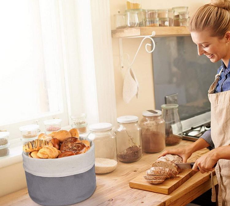 Soporte de bolsa de pan de algodón redondo reutilizable duradero personalizado bolsa de almacenamiento de cesta de pan de lona reciclada ecológica para pan