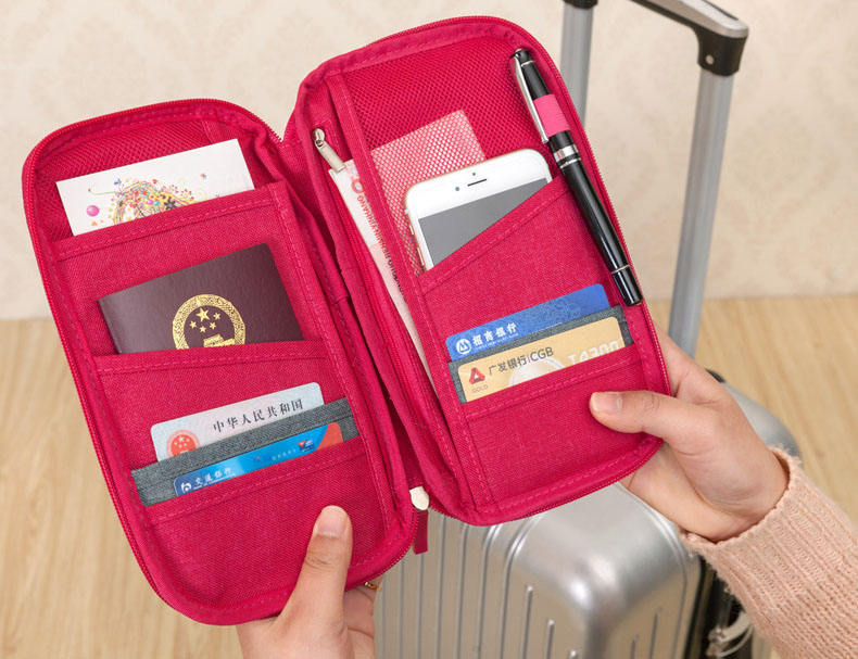 Cartera portadocumentos de viaje al por mayor, organizador de documentos de viaje familiar Premium, billetera porta pasaporte RFID de gran capacidad