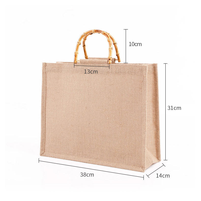 Bolsa de asas de compras reutilizable ecológica Asa elegante Bolso de yute Bolsa de arpillera diaria para uso general